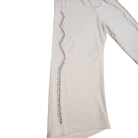 𝅺WHITE Elastic Waist Cotton Poly Capri Pants with Sequin Accents  Size L/XL - Picture 3 of 8